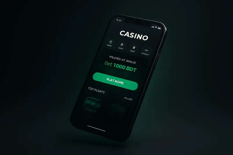 Modern smartphone showing dark-themed casino app UI with green accents
